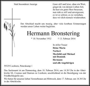 Traueranzeige von Hermann Bronstering von Die Glocke