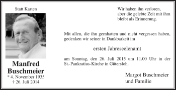Traueranzeige von Manfred Buschmeier von Die Glocke