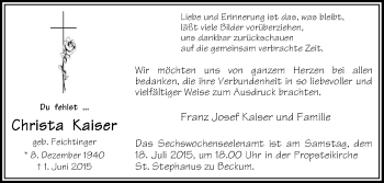Traueranzeige von Christa Kaiser von Die Glocke