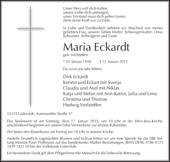 Traueranzeige von Maria Eckardt von Die Glocke