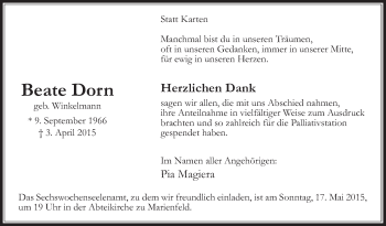 Traueranzeige von Beate Dorn von Die Glocke