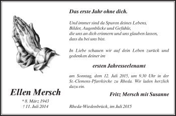 Traueranzeige von Ellen Mersch von Die Glocke