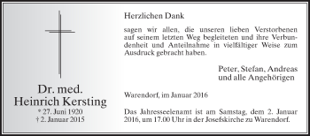 Traueranzeige von Heinrich Kersting von Die Glocke