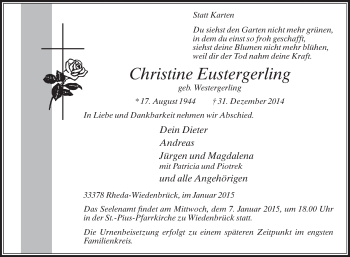 Traueranzeige von Christine Eustergerling von Die Glocke