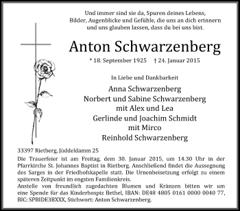 Traueranzeige von Anton Schwarzenberg von Die Glocke