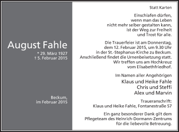 Traueranzeige von August Fahle von Die Glocke