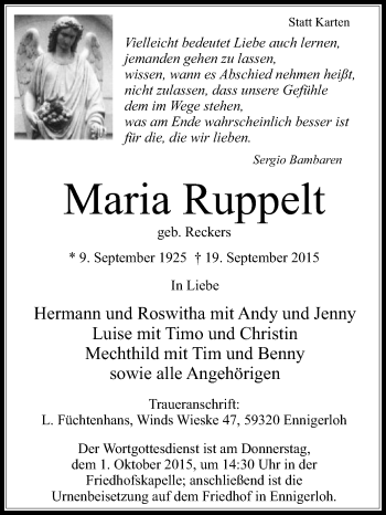 Traueranzeige von Maria Ruppelt von Die Glocke