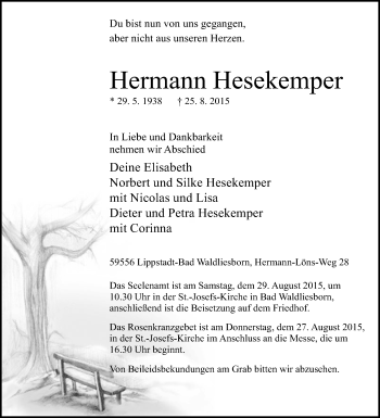 Traueranzeige von Hermann Hesekemper von Die Glocke