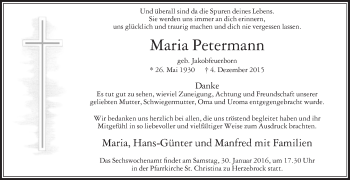 Traueranzeige von Maria Petermann von Die Glocke