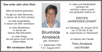 Traueranzeige von Brunhilde Amsbeck von Glocke Trauer