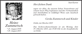 Traueranzeige von Heinz Zummersch von Die Glocke