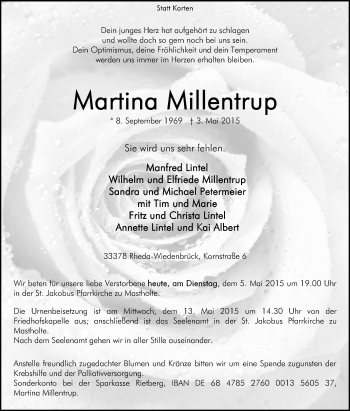 Traueranzeige von Martina Millentrup von Die Glocke