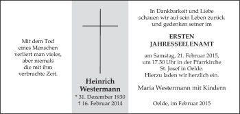 Traueranzeige von Heinrich Westermann von Die Glocke