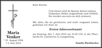 Traueranzeige von Maria Venker von Die Glocke