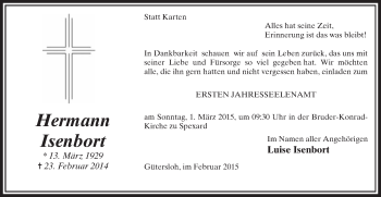 Traueranzeige von Hermann Isenbort von Die Glocke