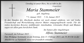 Traueranzeige von Maria Stammeier von Die Glocke
