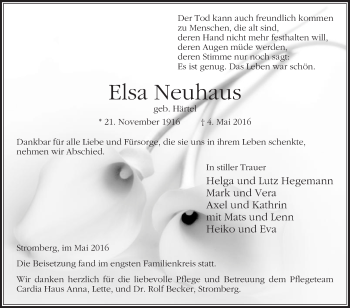 Traueranzeige von Elsa Neuhaus von Die Glocke