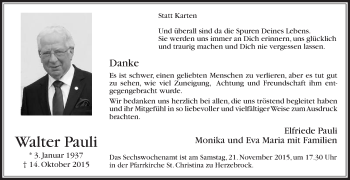 Traueranzeige von Walter Pauli von Die Glocke