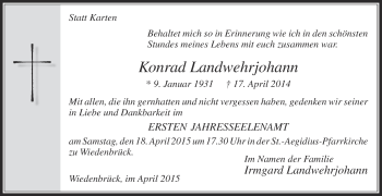 Traueranzeige von Konrad Landwehrjohann von Die Glocke