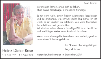 Traueranzeige von Heinz-Dieter RoseIngrid Rose von Die Glocke