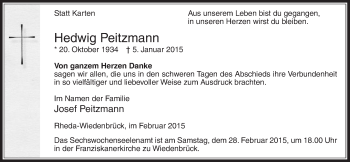 Traueranzeige von Hedwig Peitzmann von Die Glocke