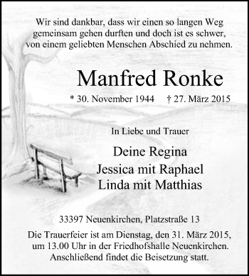 Traueranzeige von Manfred Ronke von Die Glocke