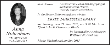 Traueranzeige von Anna Noltenhans von Die Glocke