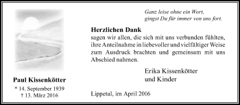 Traueranzeige von Paul Kissenkötter von Die Glocke