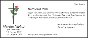 Traueranzeige von Martha Niebur von Die Glocke