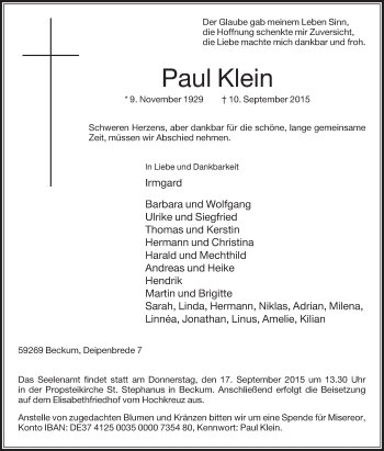 Traueranzeige von Paul Klein von Die Glocke