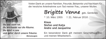 Traueranzeige von Brigitte Venne von Die Glocke