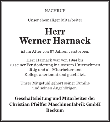 Traueranzeige von Werner Harnack von Die Glocke