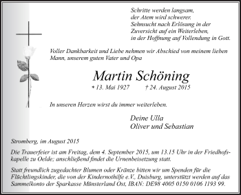 Traueranzeige von Martin Schöning von Die Glocke