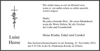 Traueranzeige von Luise Heese von Die Glocke