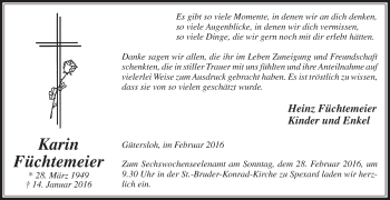 Traueranzeige von Karin Füchtemeier von Die Glocke