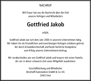 Traueranzeige von Gottfried Jakob von Die Glocke