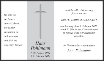Traueranzeige von Hans Pohlmann von Die Glocke