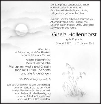 Traueranzeige von Gisela Hollenhorst von Die Glocke