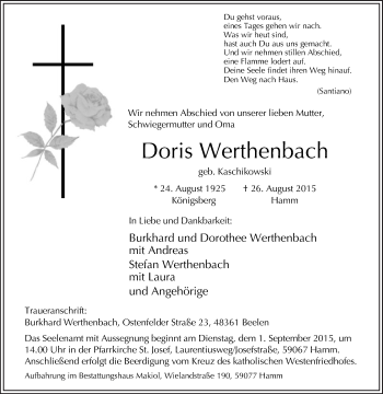 Traueranzeige von Doris Werthenbach von Die Glocke