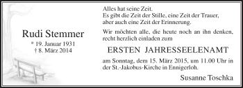 Traueranzeige von Rudi Stemmer von Die Glocke
