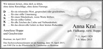 Traueranzeige von Anna Kral von Die Glocke