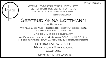 Traueranzeige von Gertrud Anna Lottmann von Die Glocke