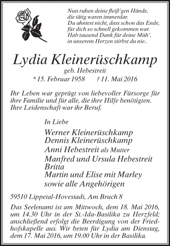 Traueranzeige von Lydia Kleinerüschkamp von Die Glocke