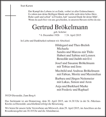 Traueranzeige von Gertrud Brökelmann von Die Glocke