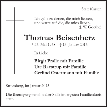 Traueranzeige von Thomas Beisenherz von Die Glocke