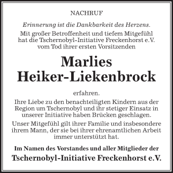 Traueranzeige von Marlies Heiker-Liekenbrock von Die Glocke
