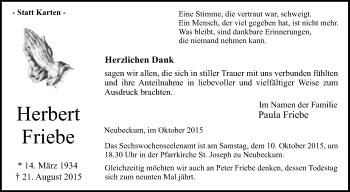 Traueranzeige von Herbert Friebe von Die Glocke