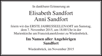 Traueranzeige von Elisabeth Sandfort von Die Glocke