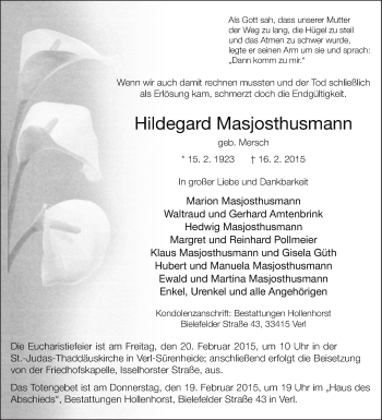 Traueranzeige von Hildegard Masjosthusmann von Die Glocke