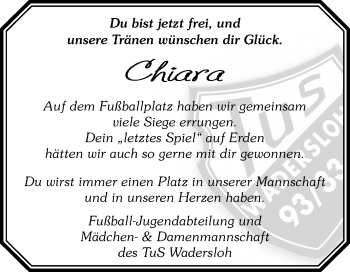 Traueranzeige von Chiara Speckmann von Die Glocke